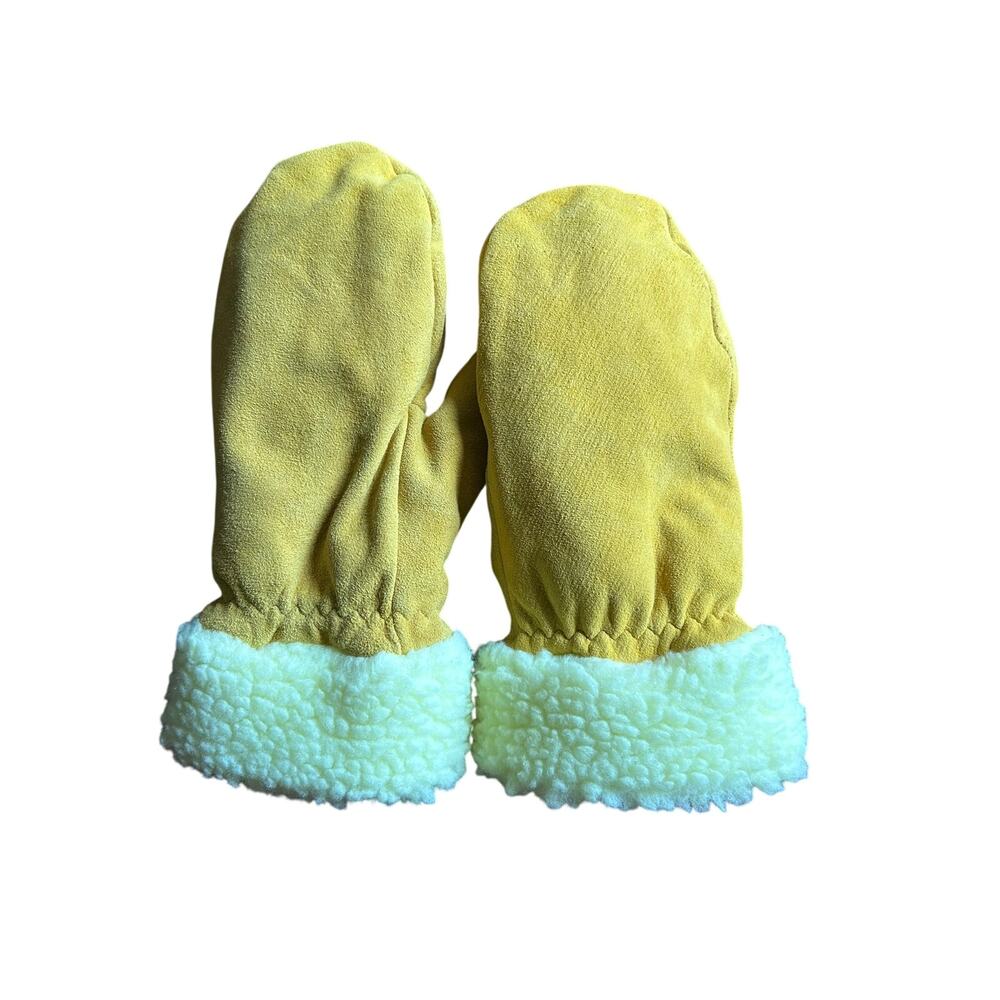 Boss Vintage Yellow Split Deerskin Leather Mittens with Built in Fingers M/L